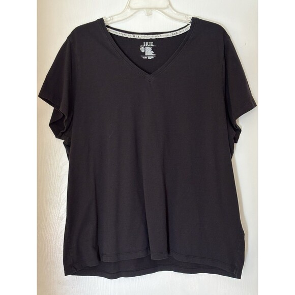 Hue Women’s Black V-Neck Short Sleeve T-Shirt  2XL Soft Stretch Sleepwear - Picture 8 of 9